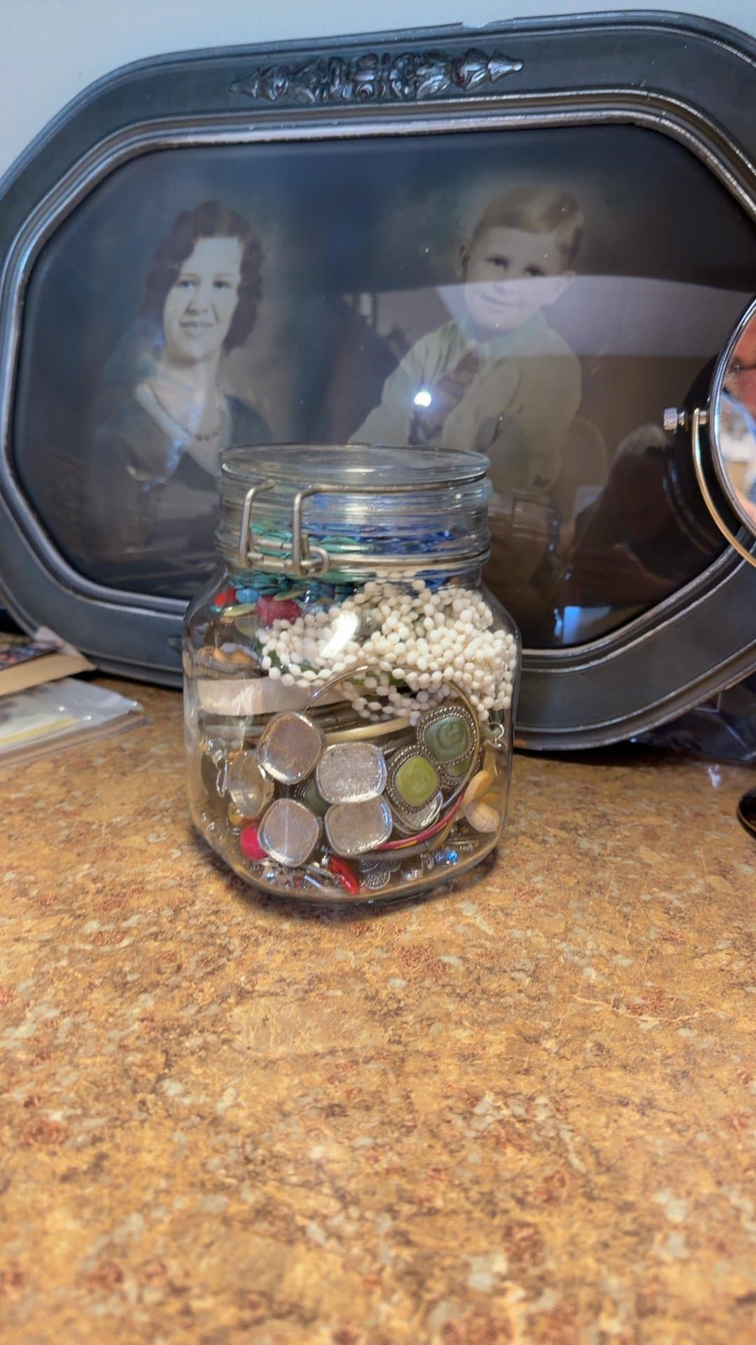 Vintage Glass Jar with Assorted Costume Jewelry - Image 1