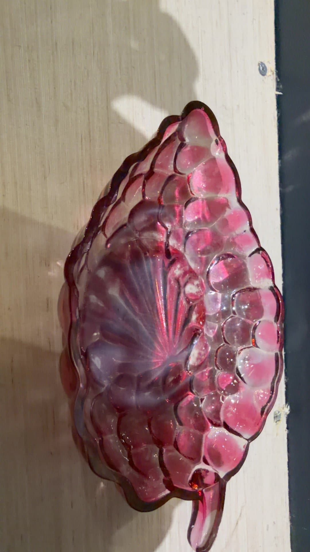 Vintage Cranberry Glass Grape Cluster Shaped Dish - Image 1