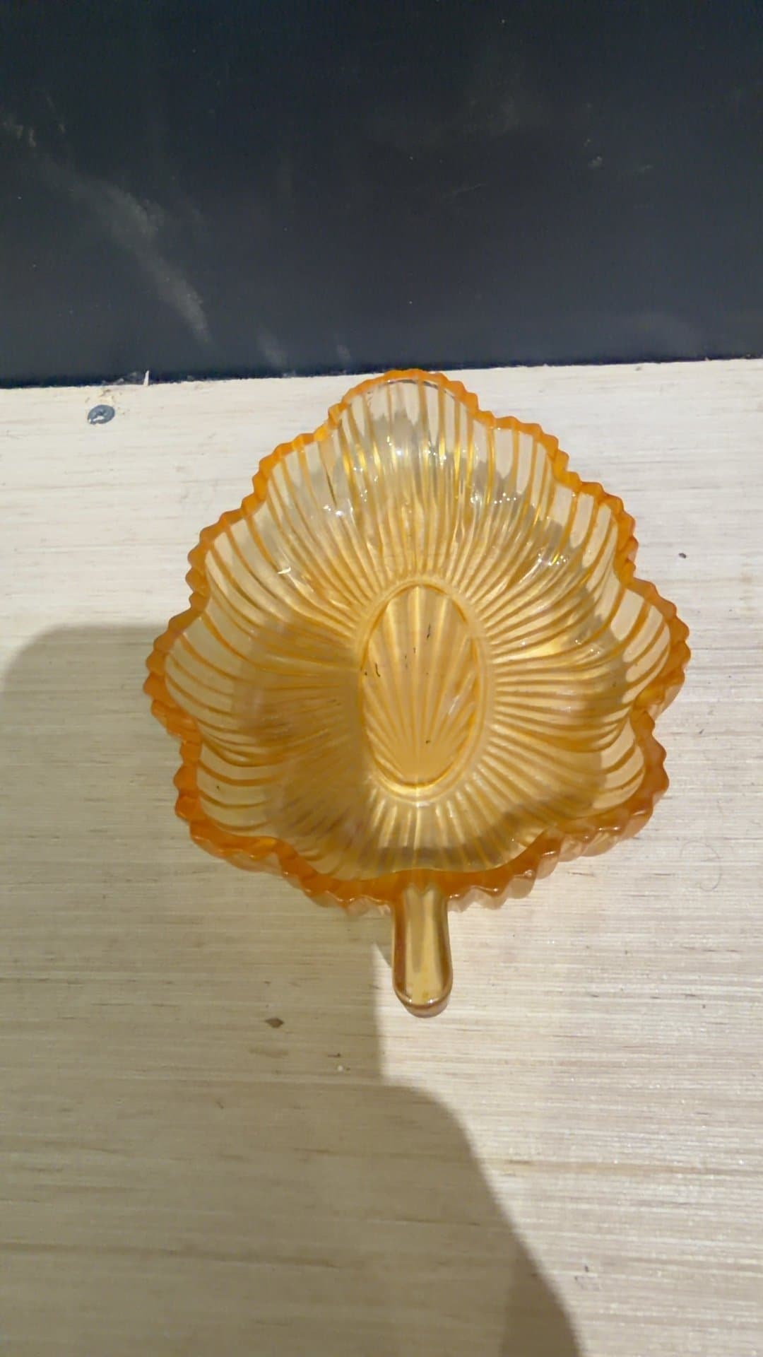 Vintage "Golden Glo" Depression Glass Leaf Candy Dish - Image 1