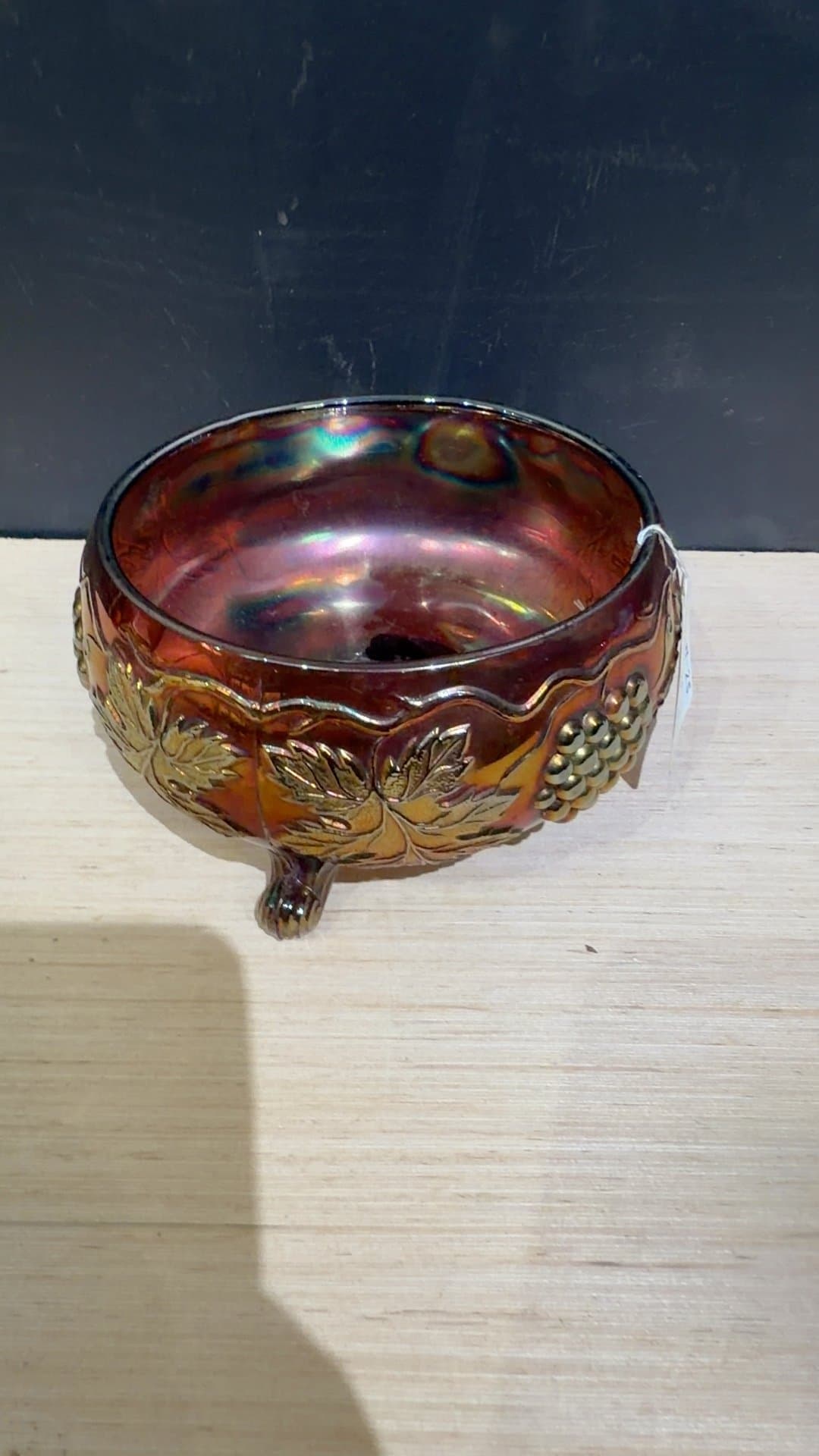 Vintage Amethyst Iridescent Carnival Glass Footed Grape Pattern Bowl - Image 1