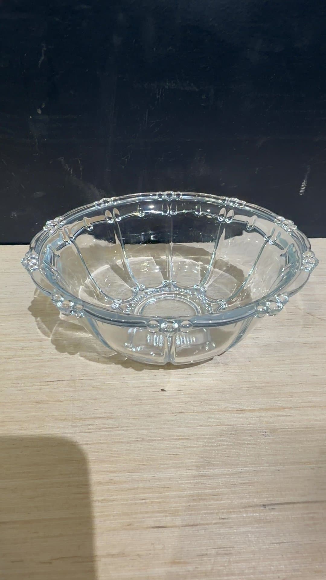 Clear Pressed Glass Bowl with Beaded Rim - Image 1