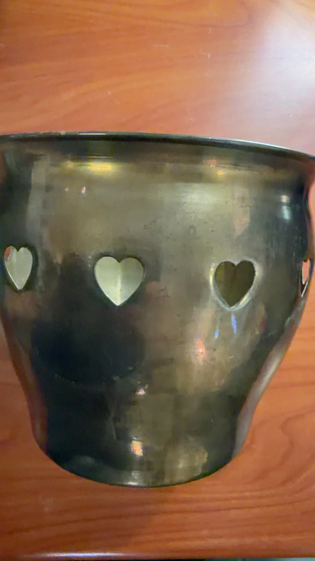 Brass Decorative Planter with Heart Cutouts - Image 1