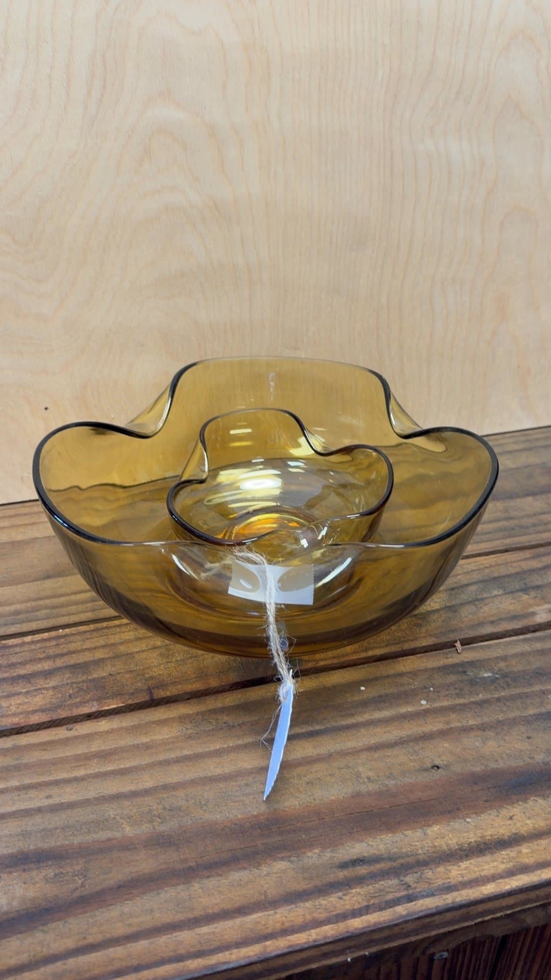 Vintage Amber Glass Chip and Dip Bowl Set - Image 1