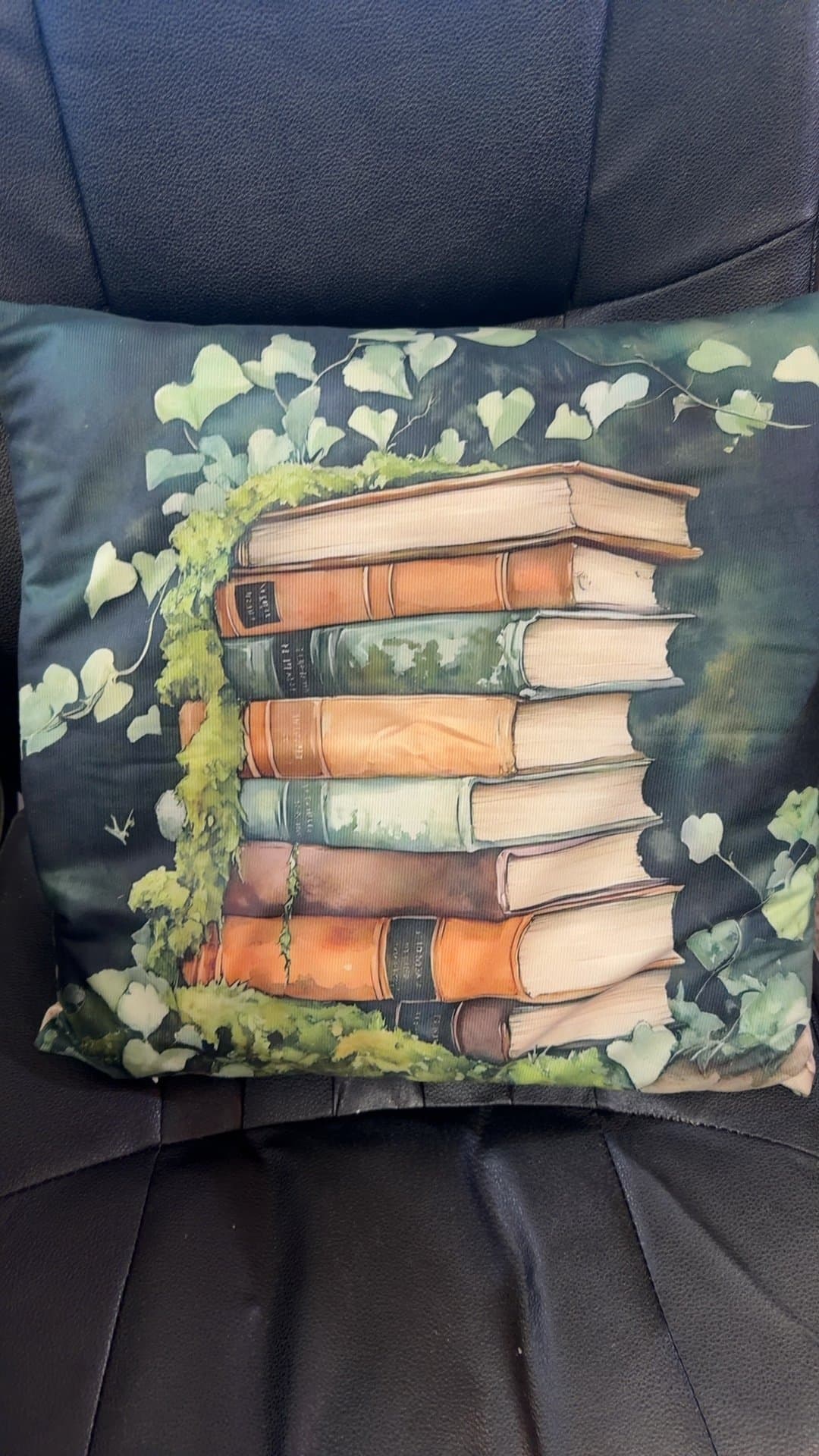 Decorative Pillow with Book and Ivy Design - Image 1