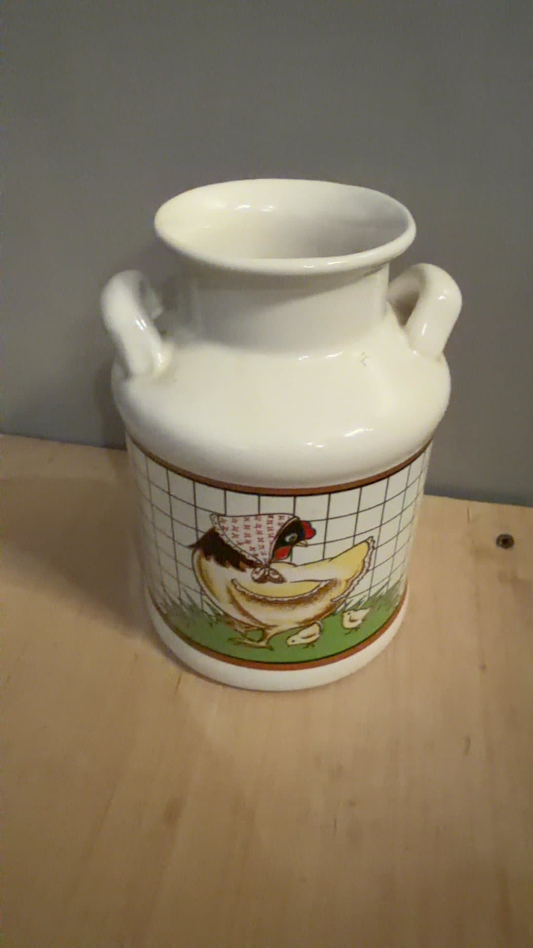 Vintage Country Hen Ceramic Milk Can Jar - Image 1