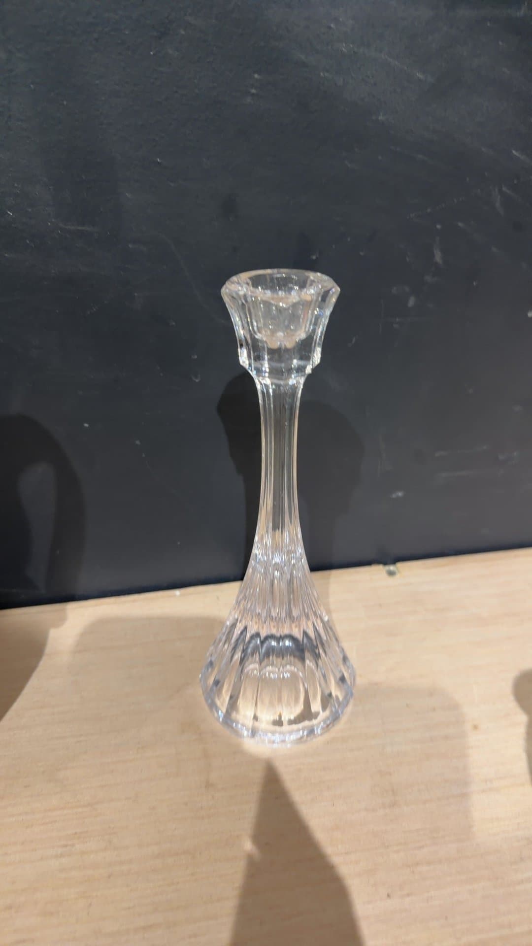 Clear Glass Ribbed Taper Candle Holder - Image 1