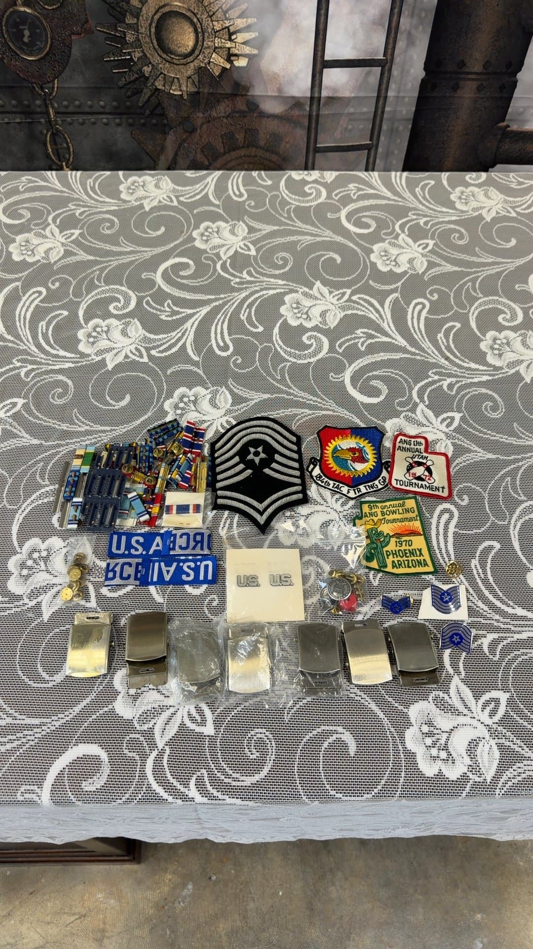 Vintage US Air Force Military Ribbons Patches and Belt Buckles Lot - Image 1