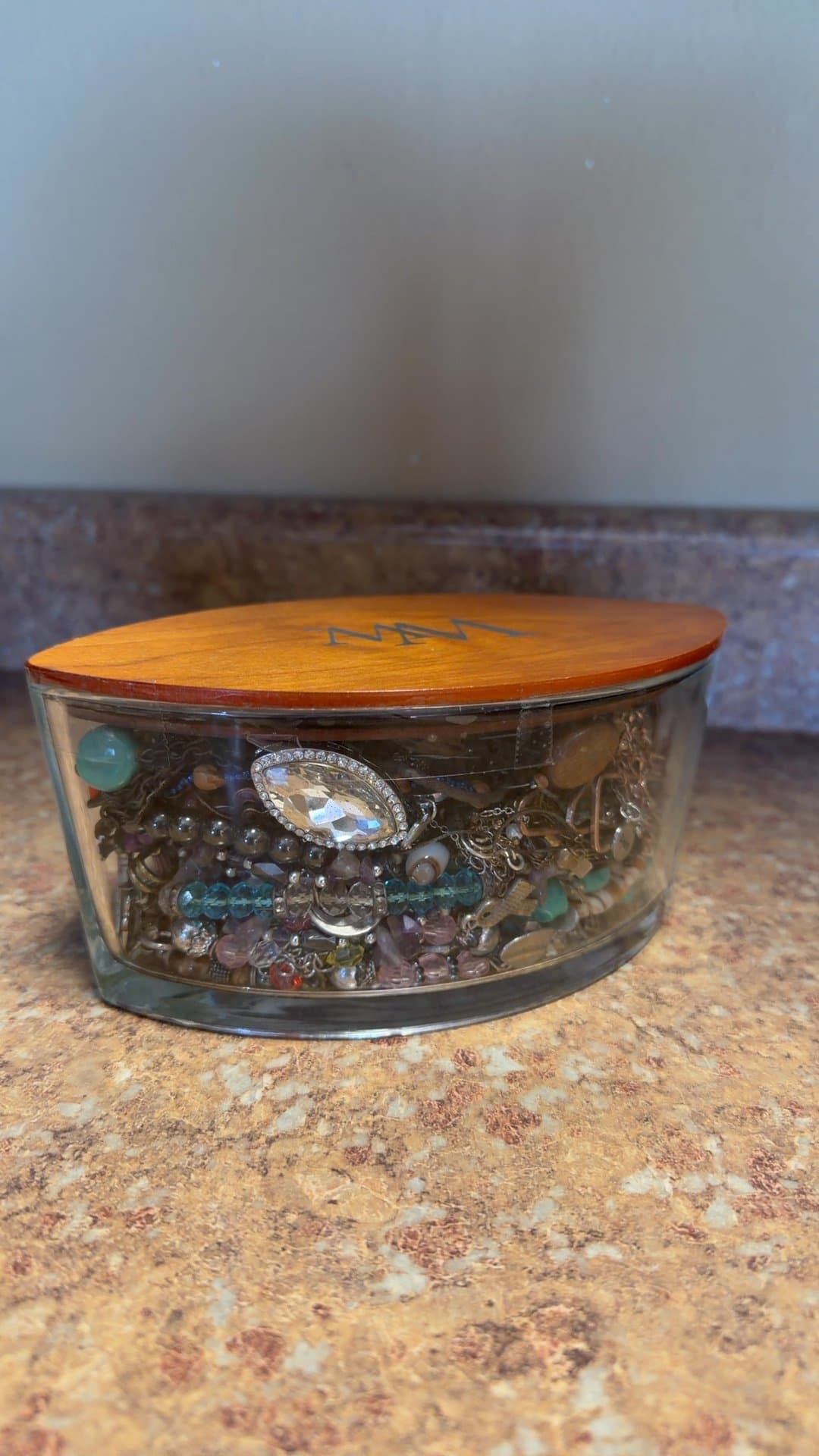 Glass Jewelry Box with Wooden Lid - Image 1