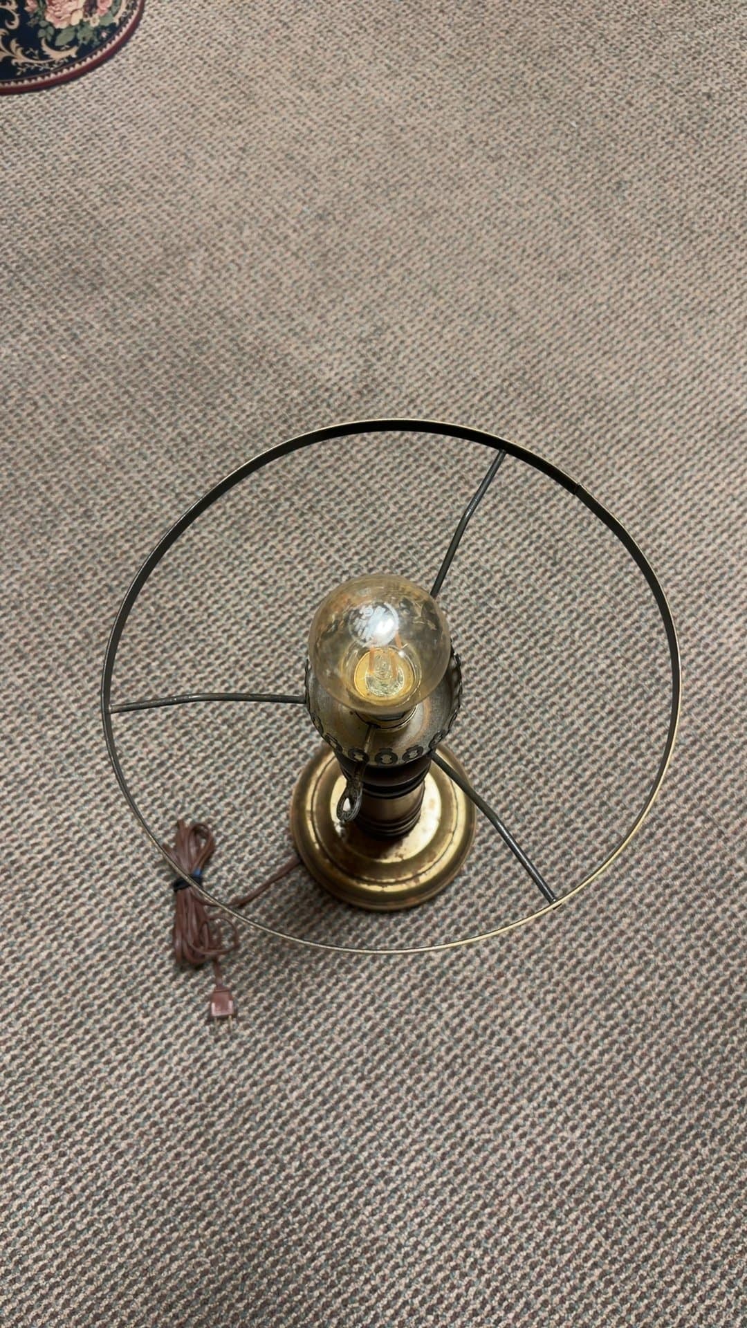 Vintage Brass and Turned Wood Table Lamp with Shade Ring - Image 1