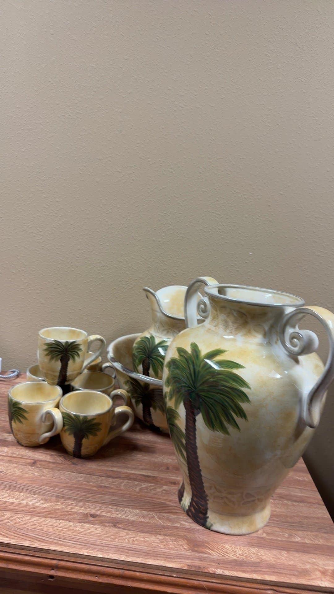 Palm Tree Ceramic Pitcher and Mug Set - Image 1