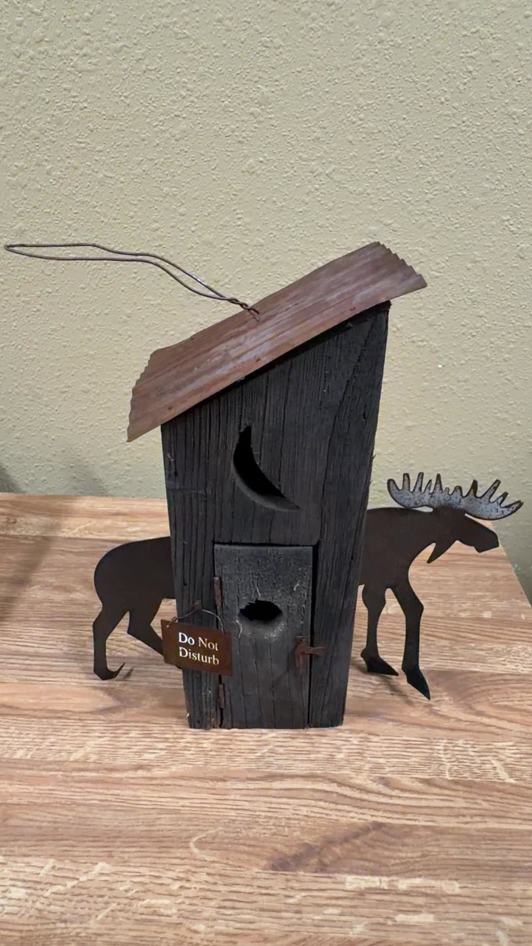 Rustic Outhouse Birdhouse with Moose Decoration - Image 1