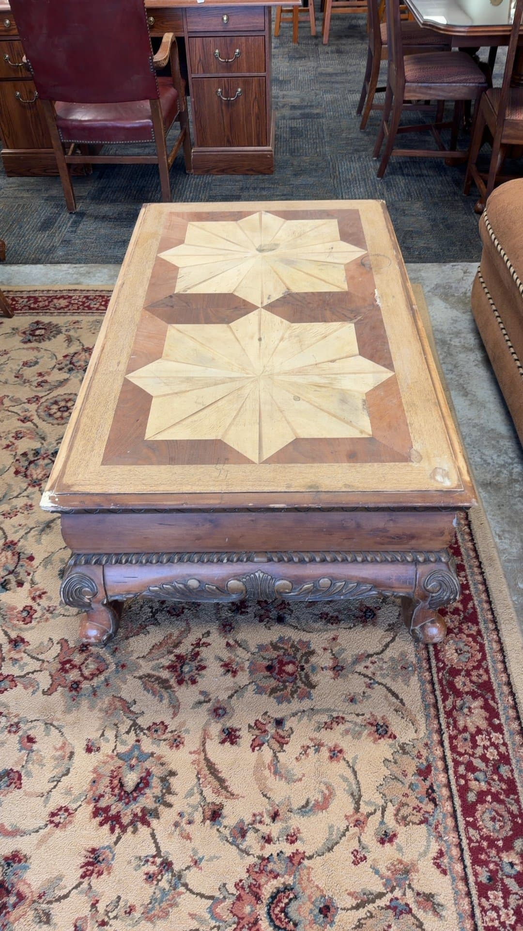Vintage Wooden Coffee Table with Inlay Design - Image 1