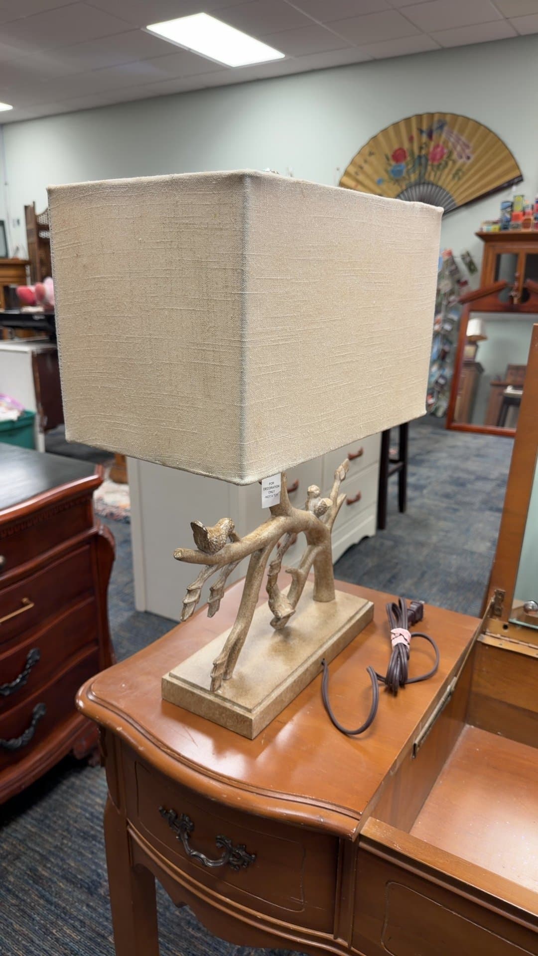 Bird Branch Table Lamp with Square Shade - Image 1