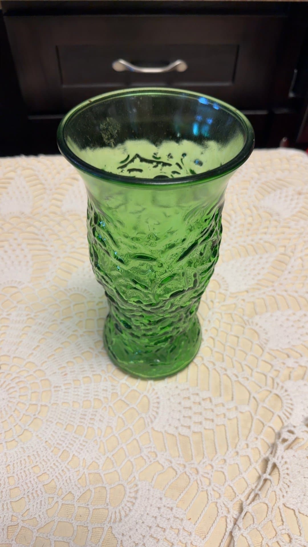 Vintage Green Textured Glass Vase - Image 1