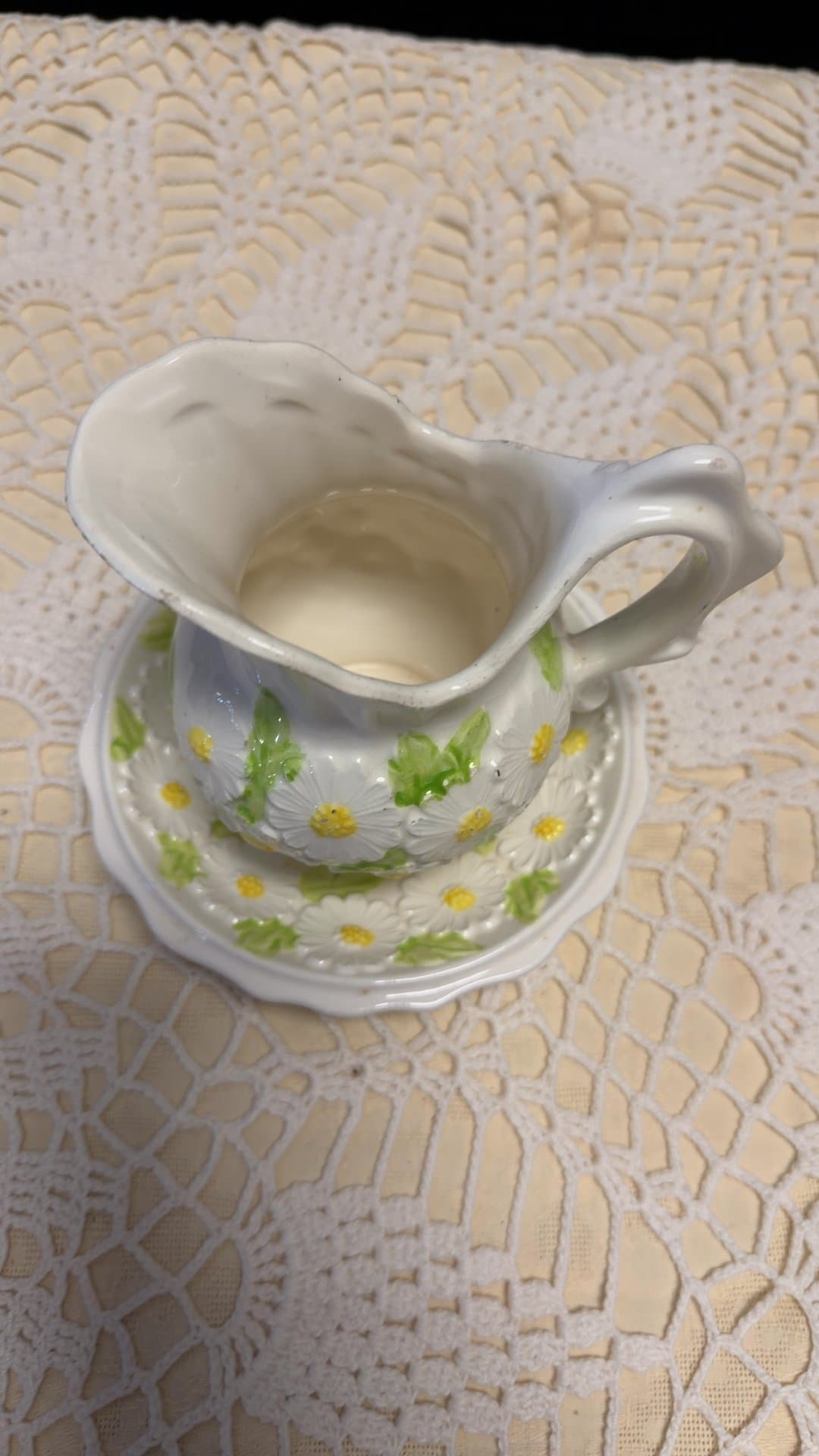 Enesco Ceramic Pitcher and Saucer with Daisy Design - Image 1