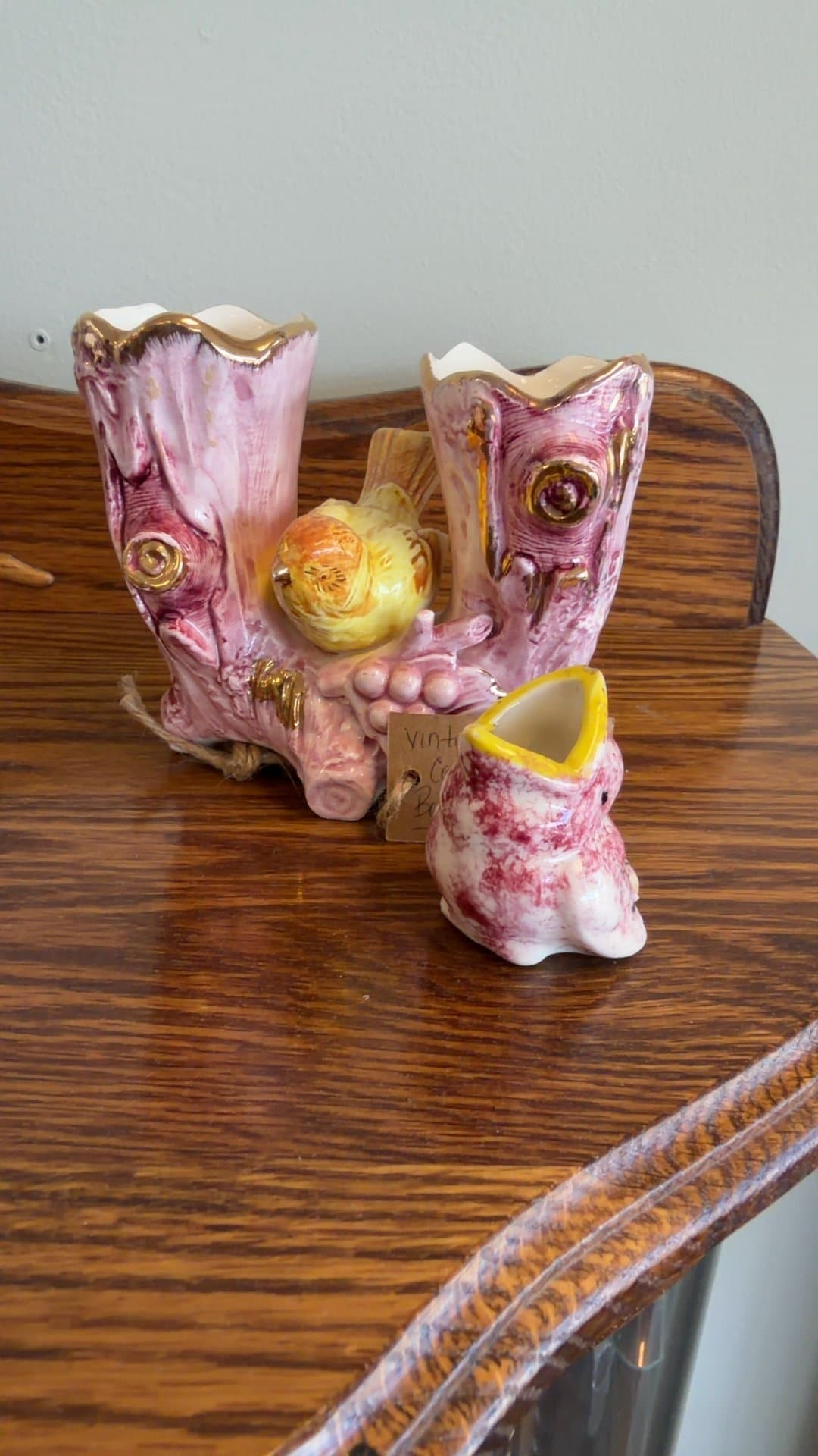 Vintage Ceramic Bird and Tree Stump Planter - Image 1