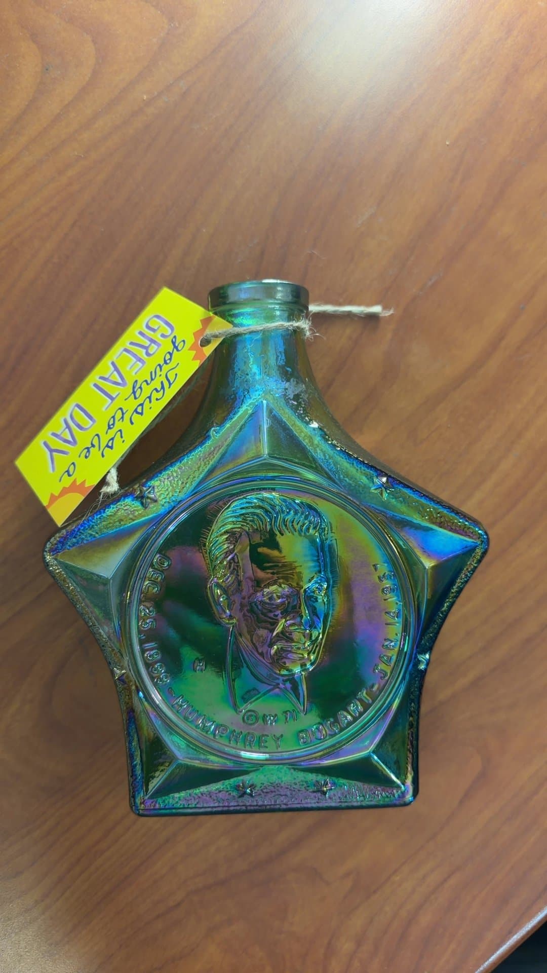 Wheaton Glass Green Carnival Humphrey Bogart Commemorative Decanter Bottle (1971) - Image 1