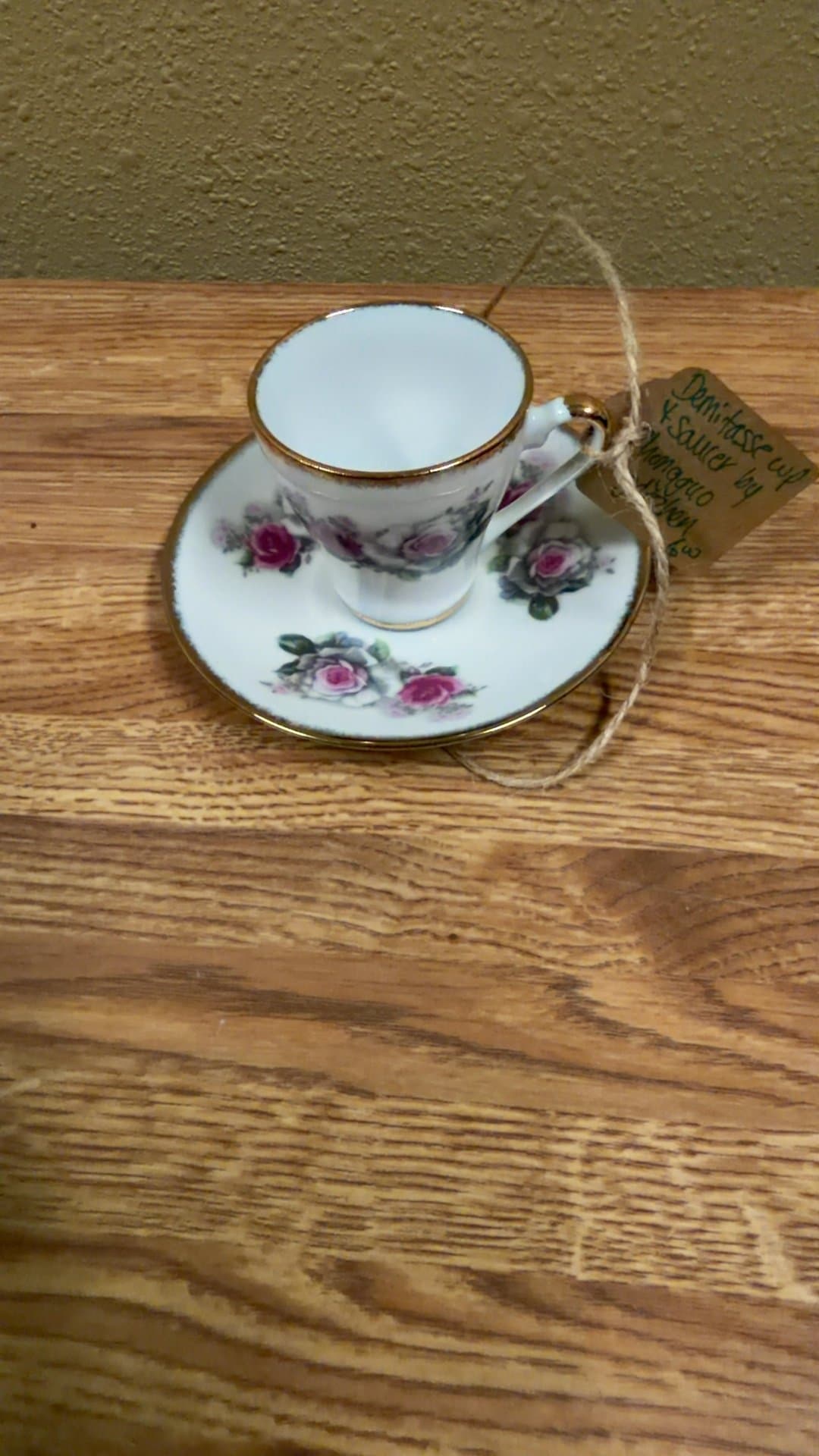 Vintage Demitasse Cup and Saucer with Rose Design - Image 1