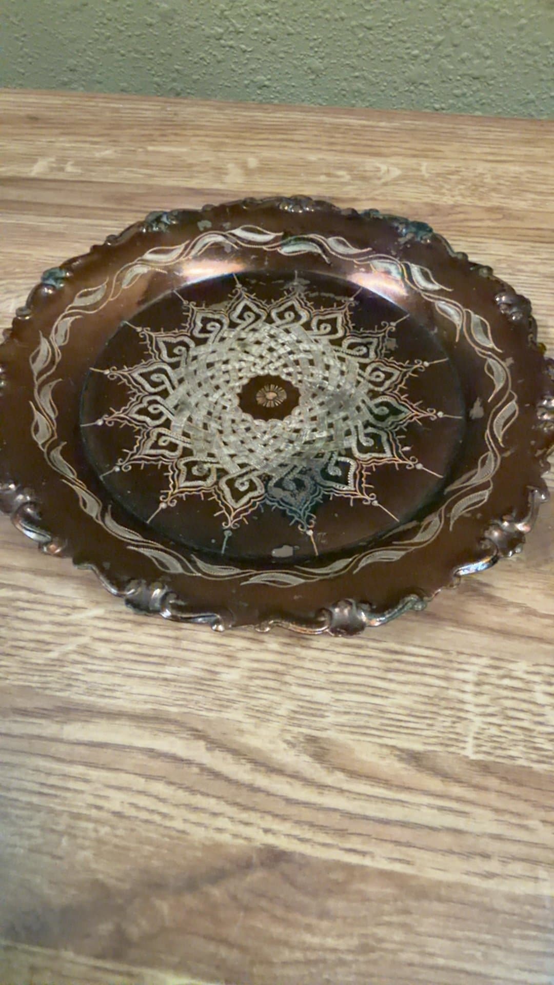 Hand Hammered and Etched Small Copper plate - Image 1