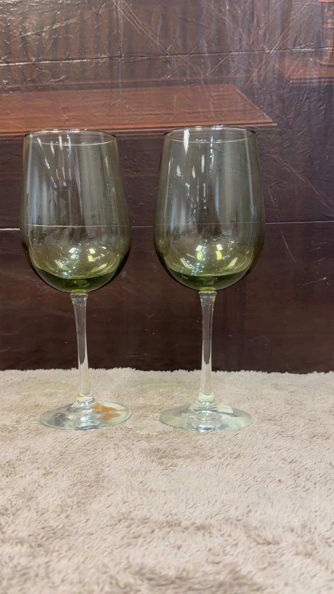 Green Tinted Stemmed Wine Glasses, Set of 2 - Image 1