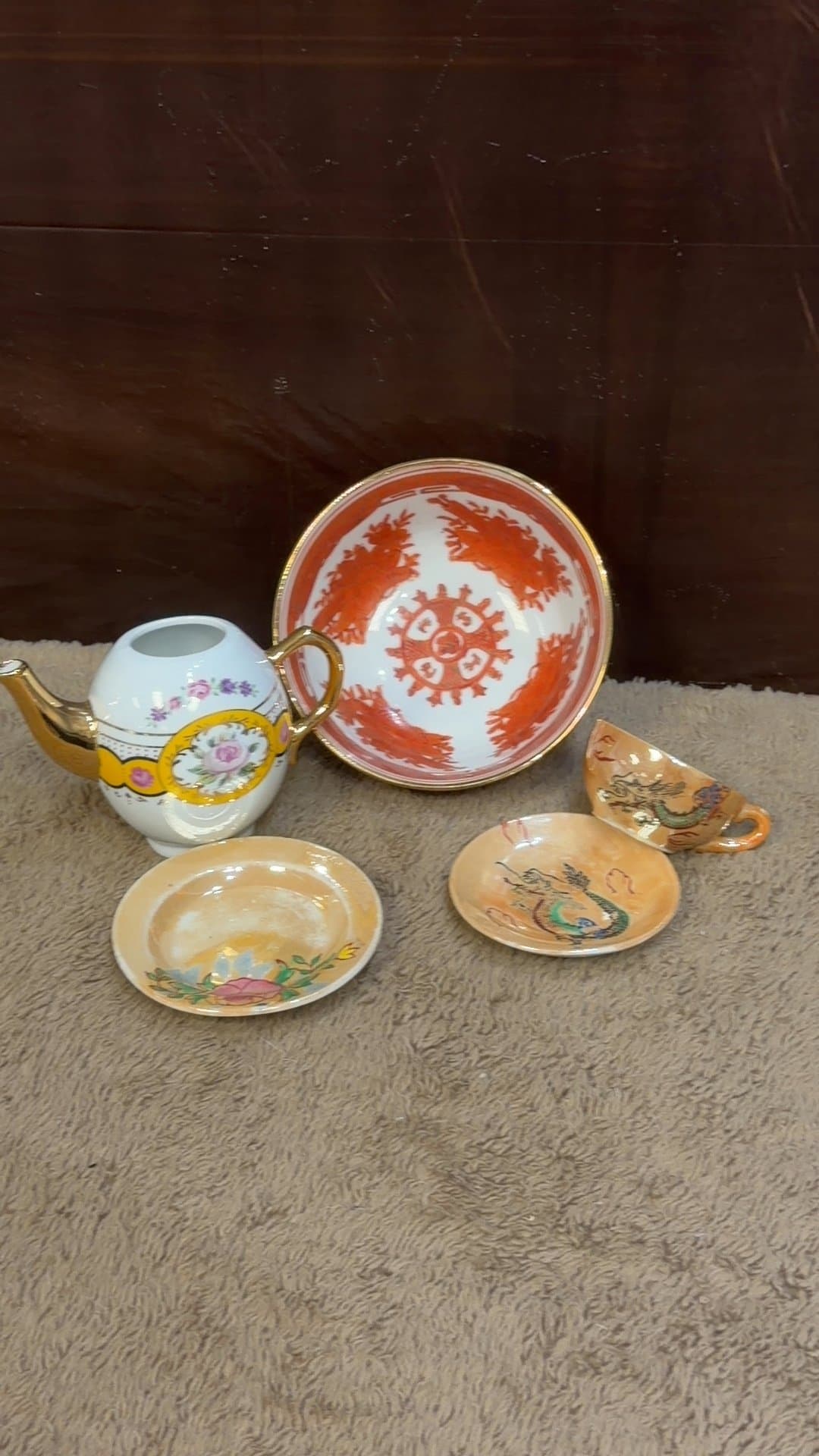 Vintage Asian Porcelain Miniature Tea Set & Bowls - Image 1