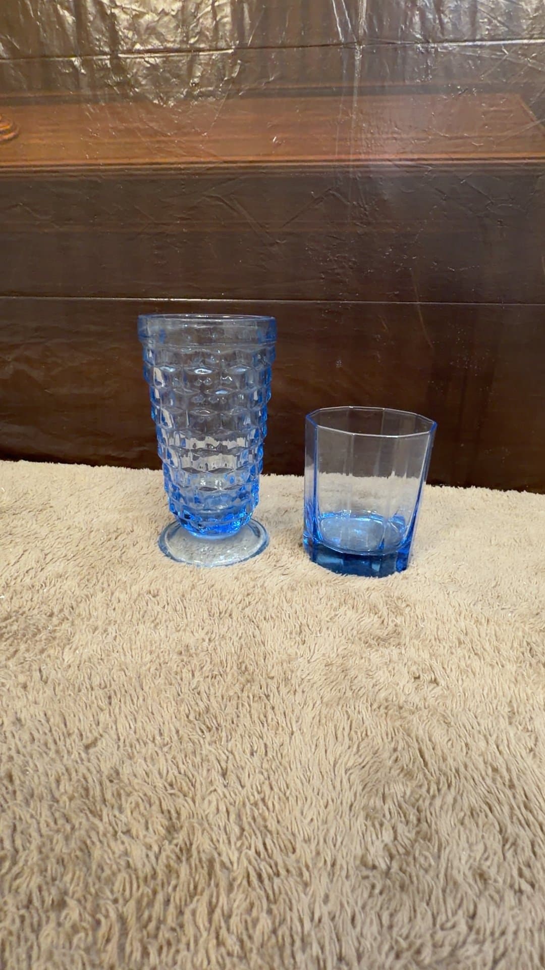 Vintage Blue Pressed Glass Tumbler and Footed Goblet Set - Image 1