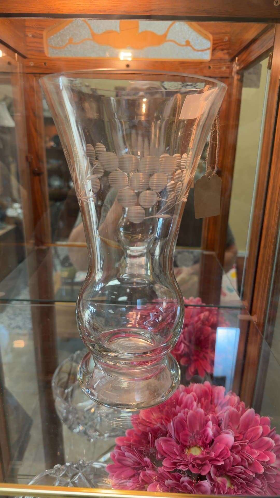 Etched Glass Vase with Floral Design - Image 1