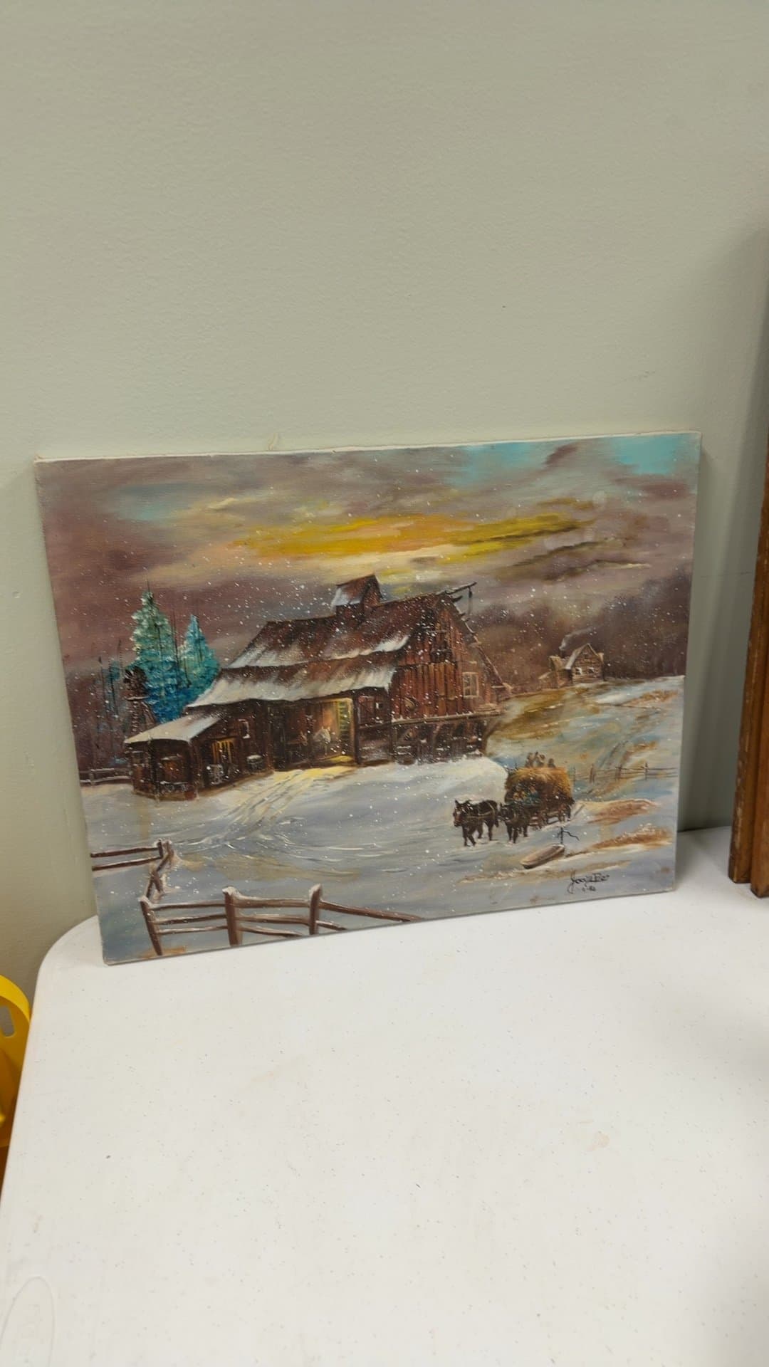 Winter Barn Scene Painting by Joan Boz - Image 1