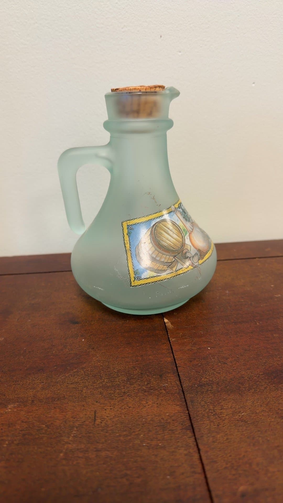Frosted Glass Vinegar Bottle with Cork Stopper - Image 1
