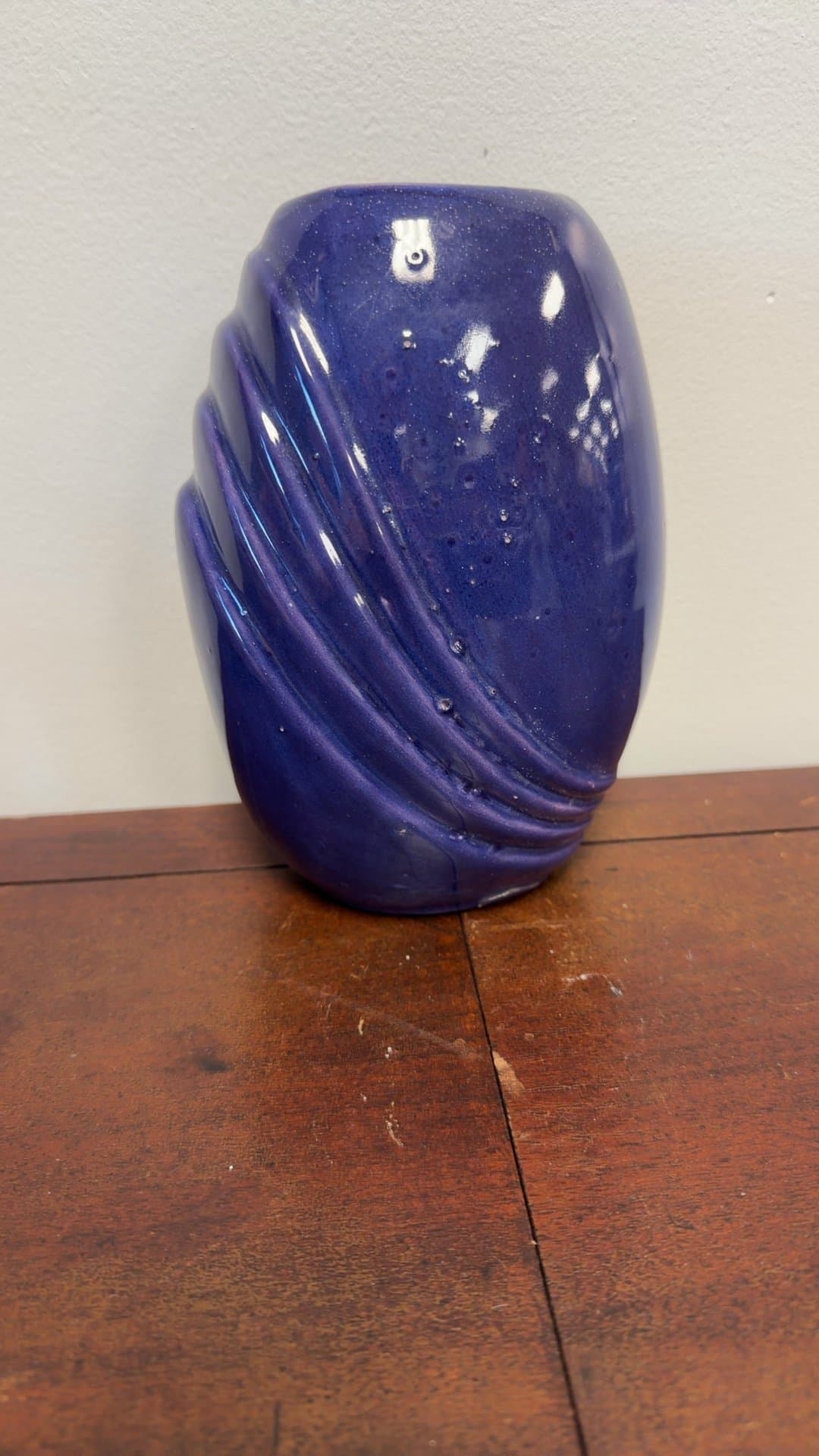 Blue Ceramic Vase with Ribbed Design - Image 1