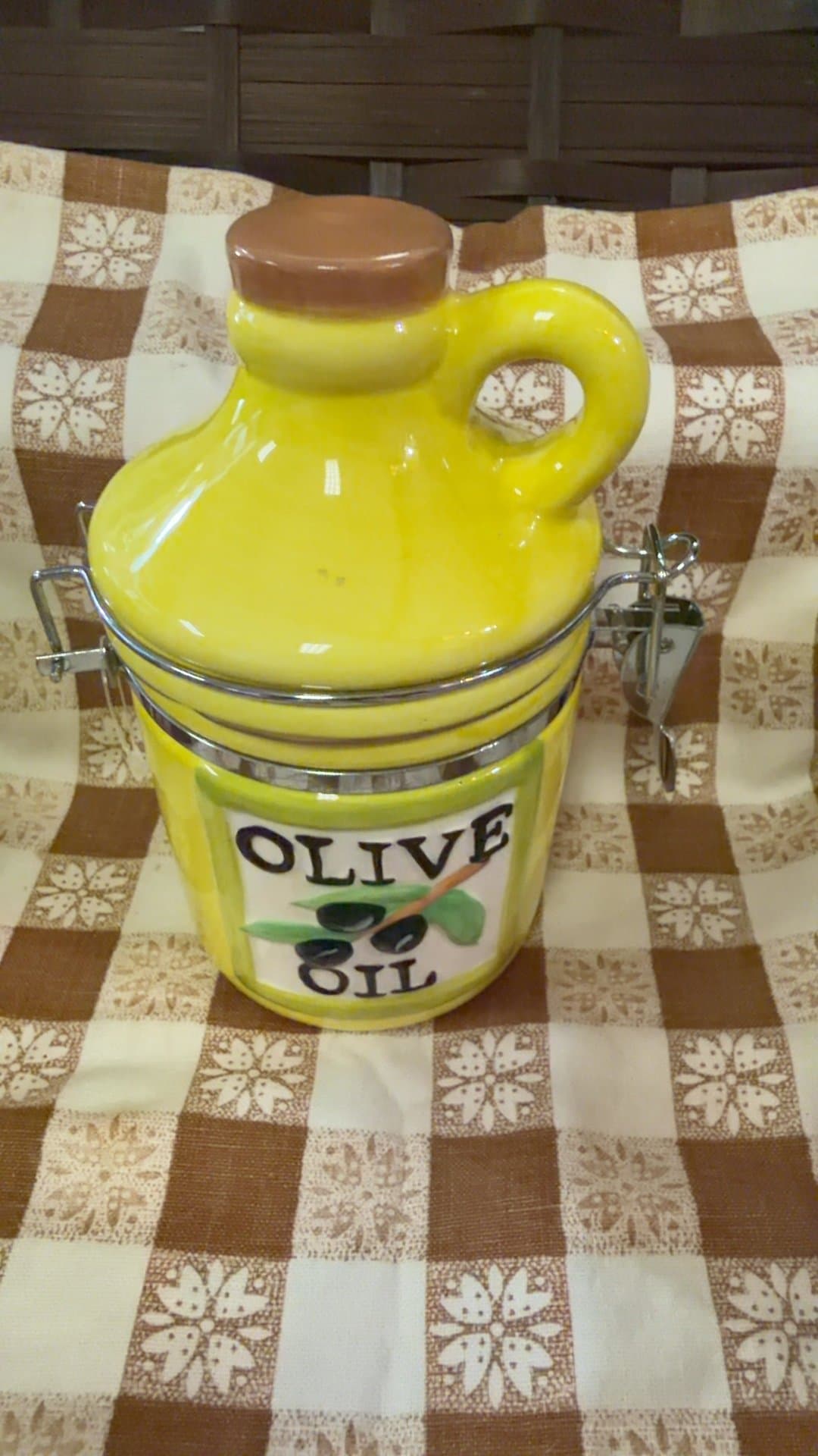 Yellow Ceramic Olive Oil Jar with Clamp Lid - Image 1