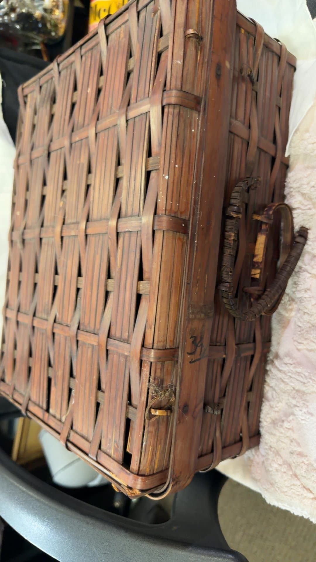 Vintage Woven Bamboo Basket - Image 1