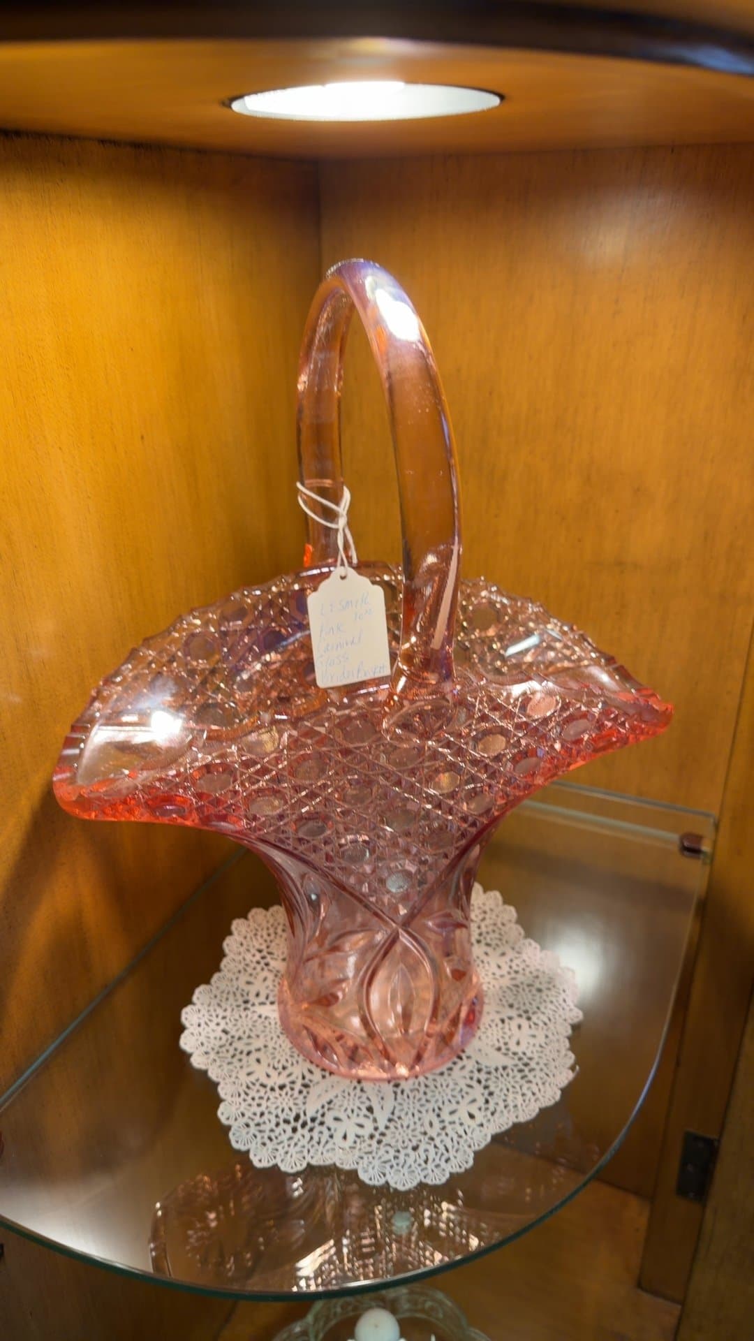 Pink Carnival Glass Bride's Basket - Image 1
