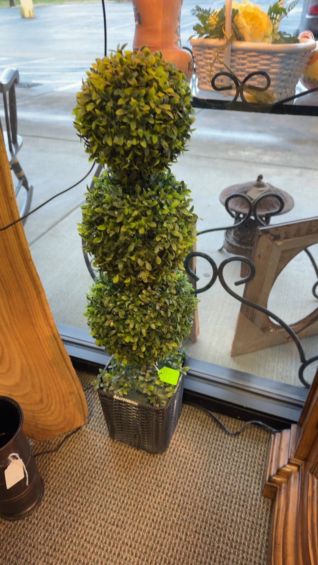 Faux Boxwood Topiary in Wicker Planter - Image 1