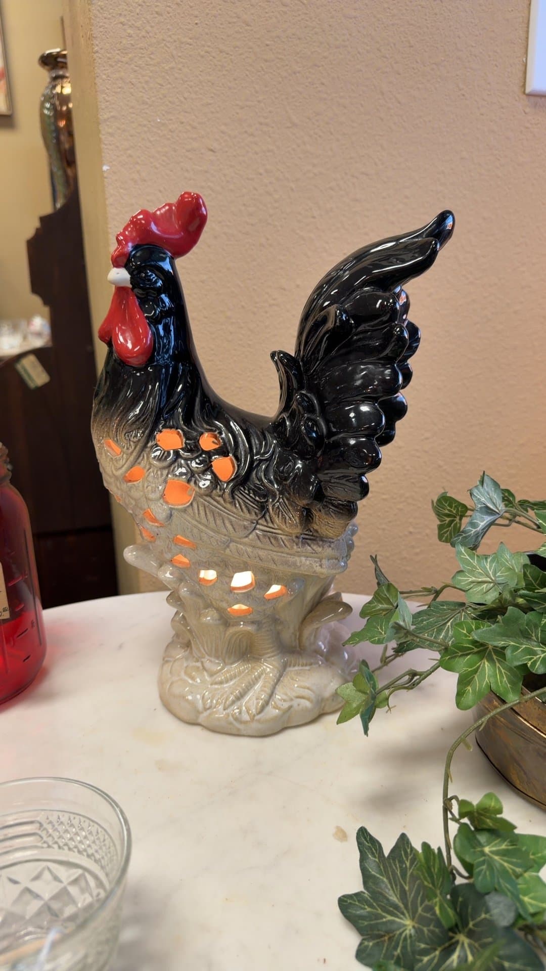 Vintage Ceramic Rooster Lamp