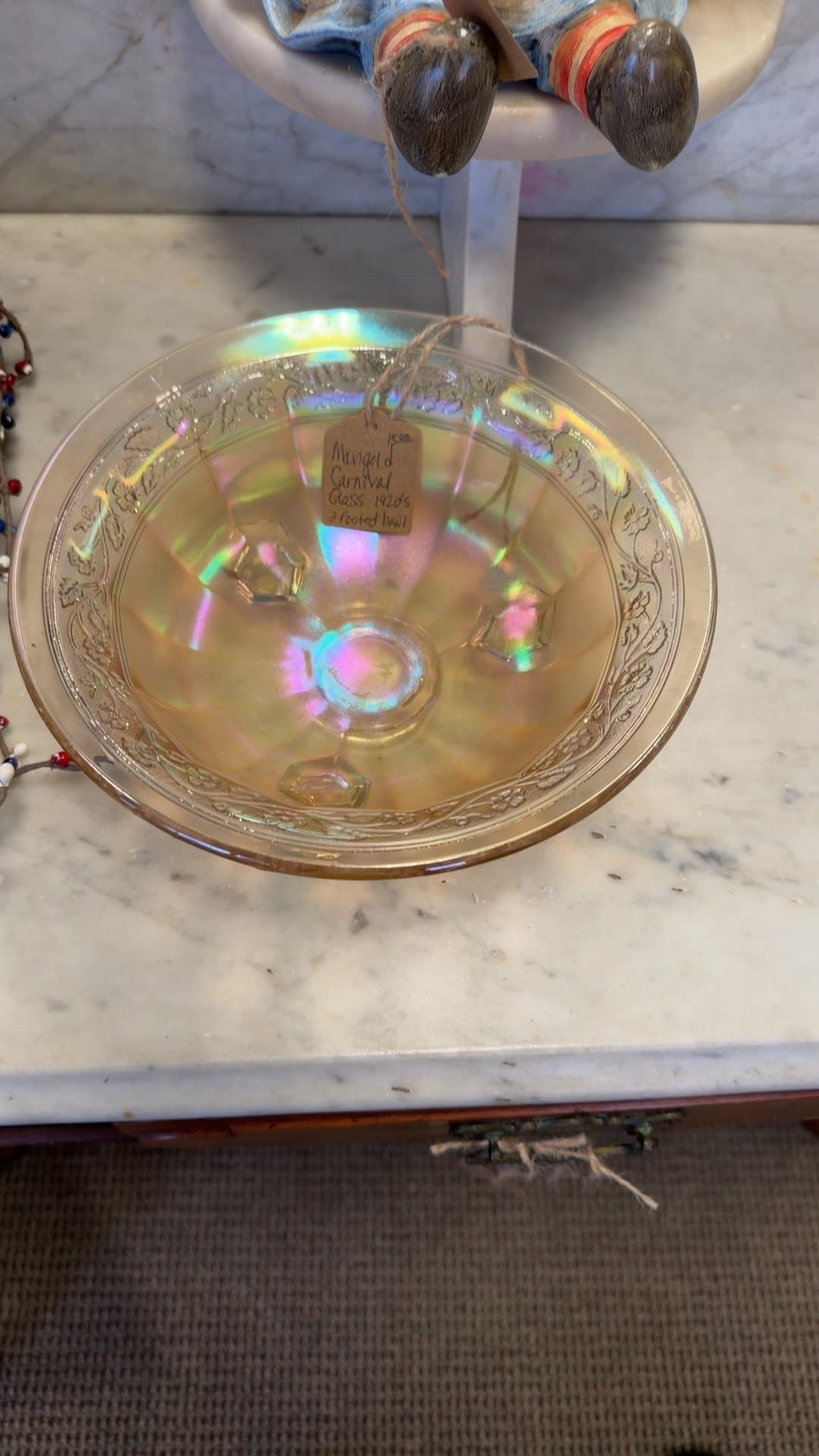 1920s Marigold Carnival Glass 3-Footed Bowl - Image 1