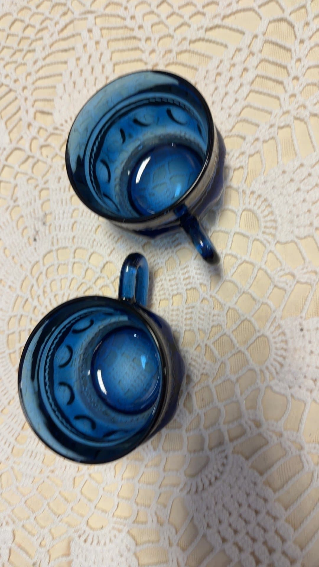 Vintage Cobalt Blue Glass King's Crown Teacups - Pair - Image 1