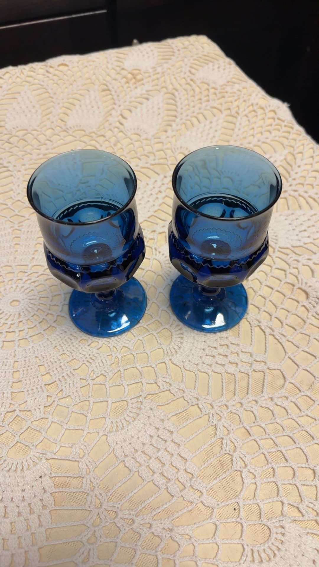 Indiana Glass King's Crown Cobalt Blue Wine Goblets, Pair - Image 1