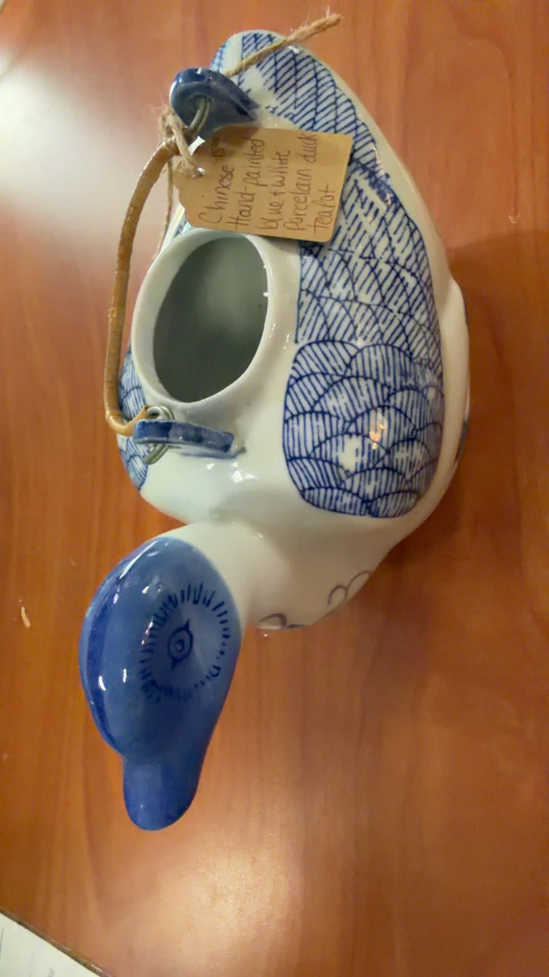 Chinese Hand-Painted Blue & White Porcelain Duck Teapot - Image 1