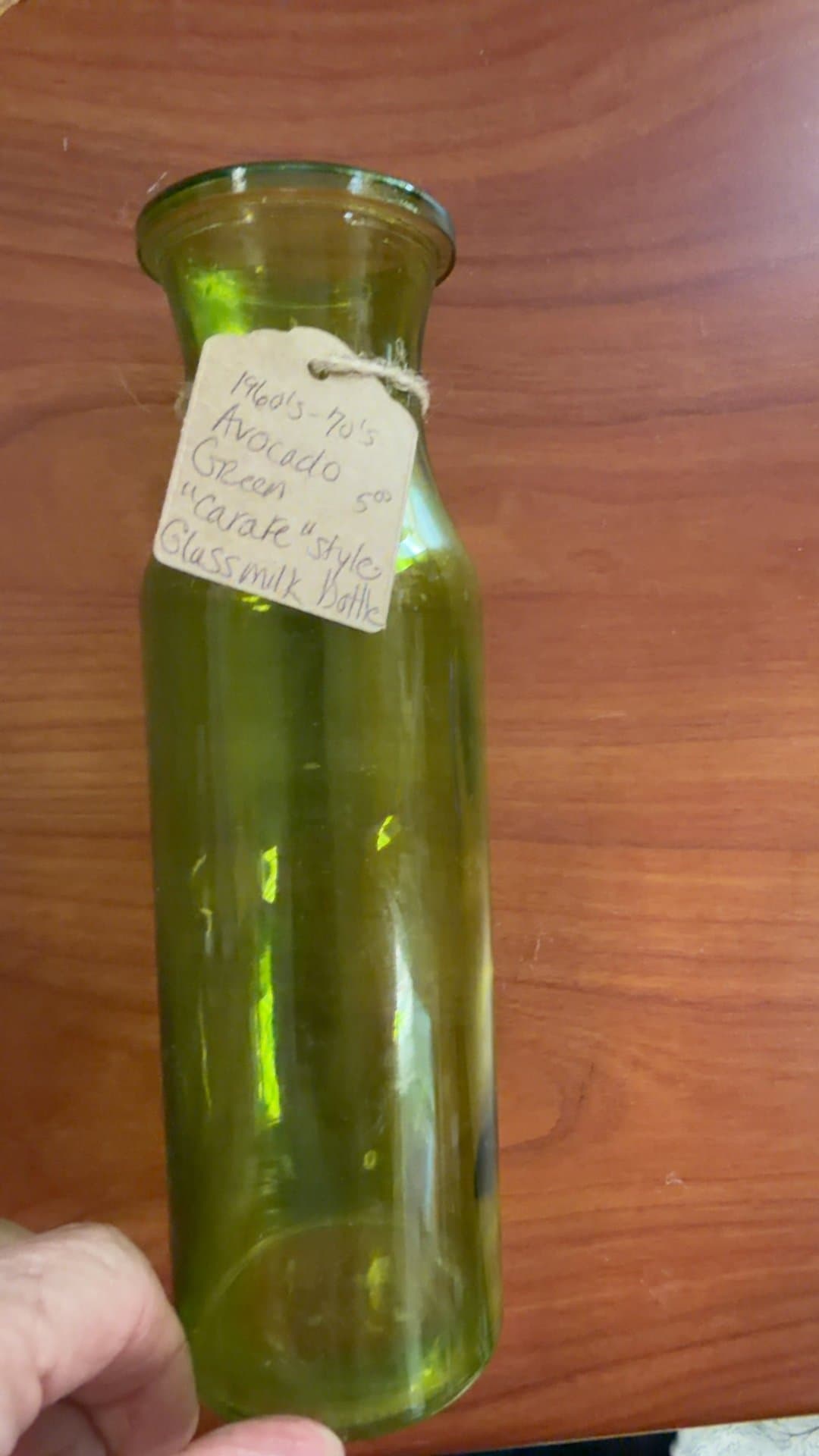 1960s-70s Avocado Green Glass Milk Bottle - Image 1