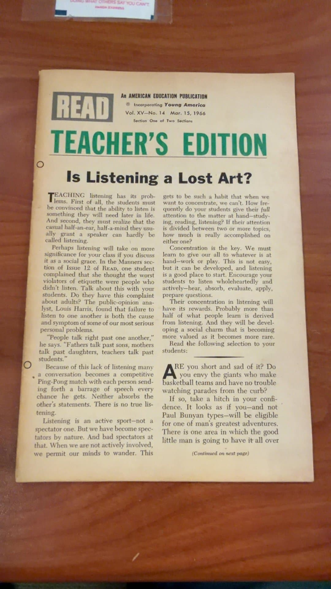 READ Teacher's Edition - March 15, 1966 - Image 1