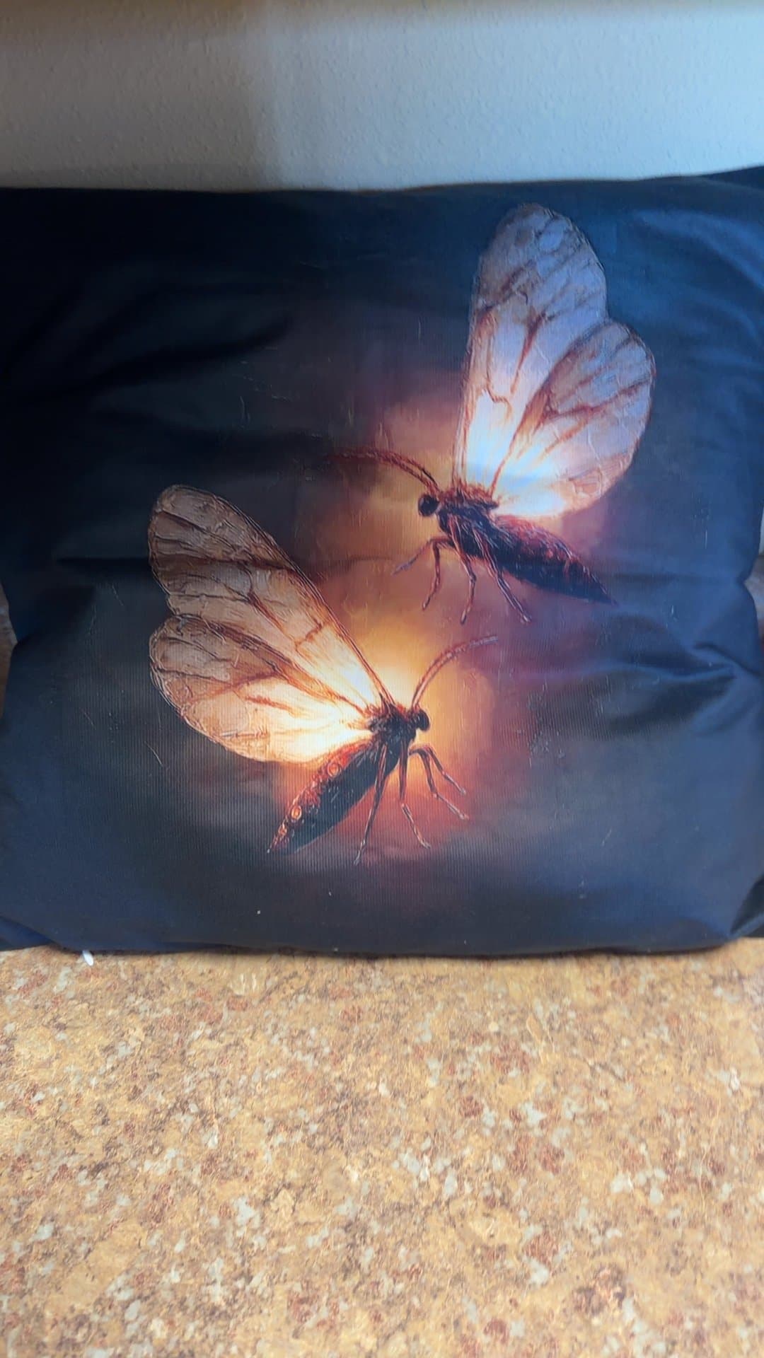 Decorative Pillow with Net-Winged Insect Design - Image 1