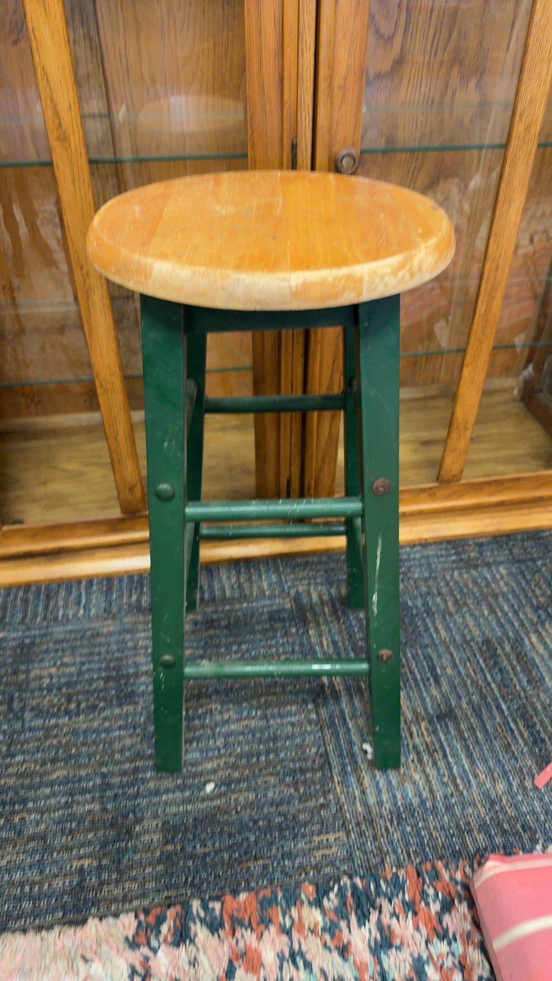 Wooden Bar Stool with Green Legs - Image 1