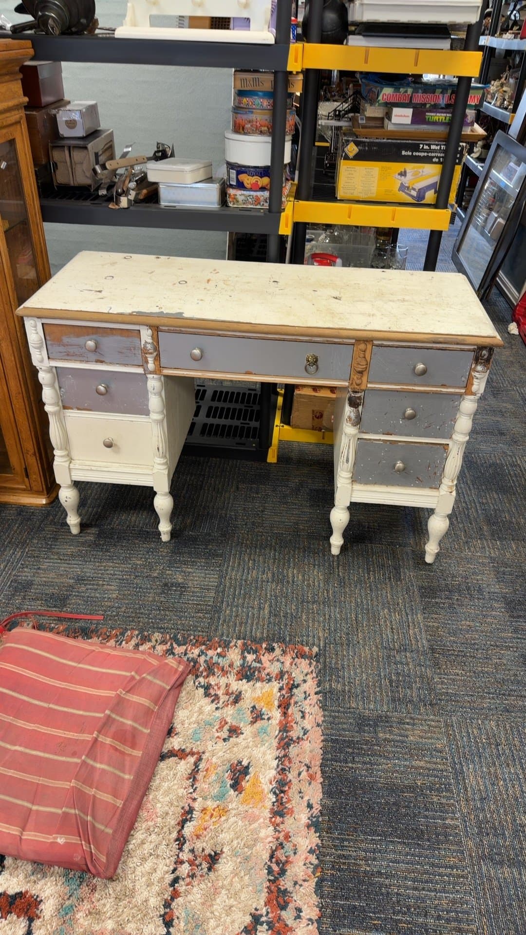 Vintage Wooden Desk with Drawers - Image 1