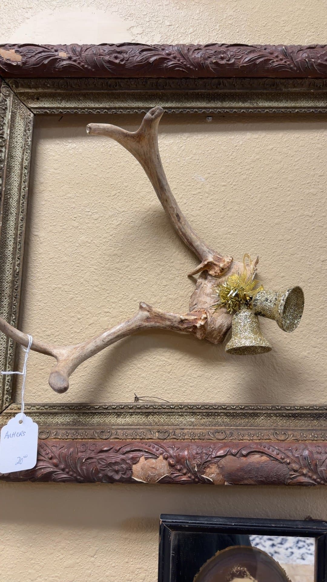 Decorative Antler with Frame and Bells - Image 1