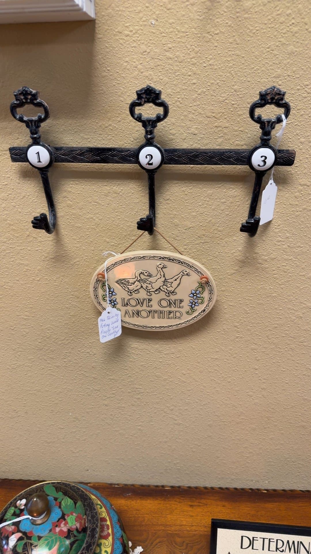 Vintage Cast Iron Wall Hook Rack with Numbered Hooks - Image 1