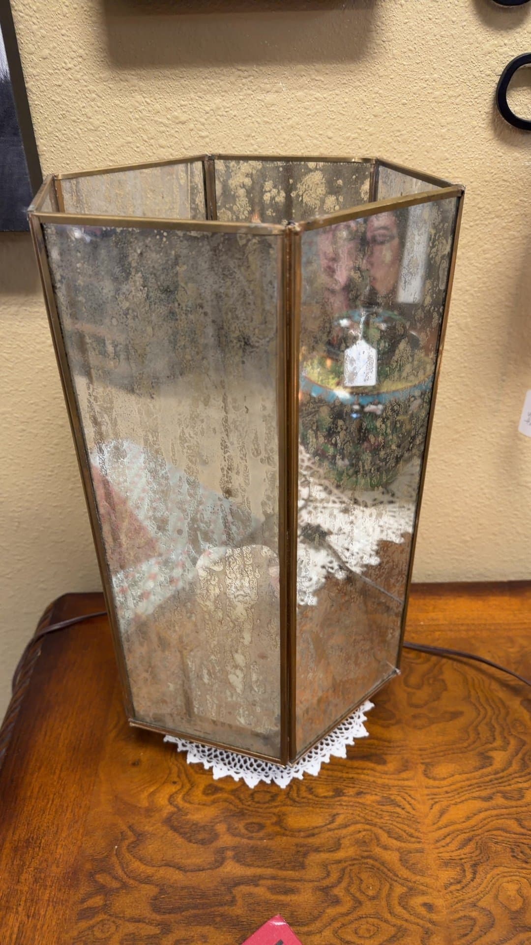 Mercury Glass Lantern with Metal Frame - Image 1