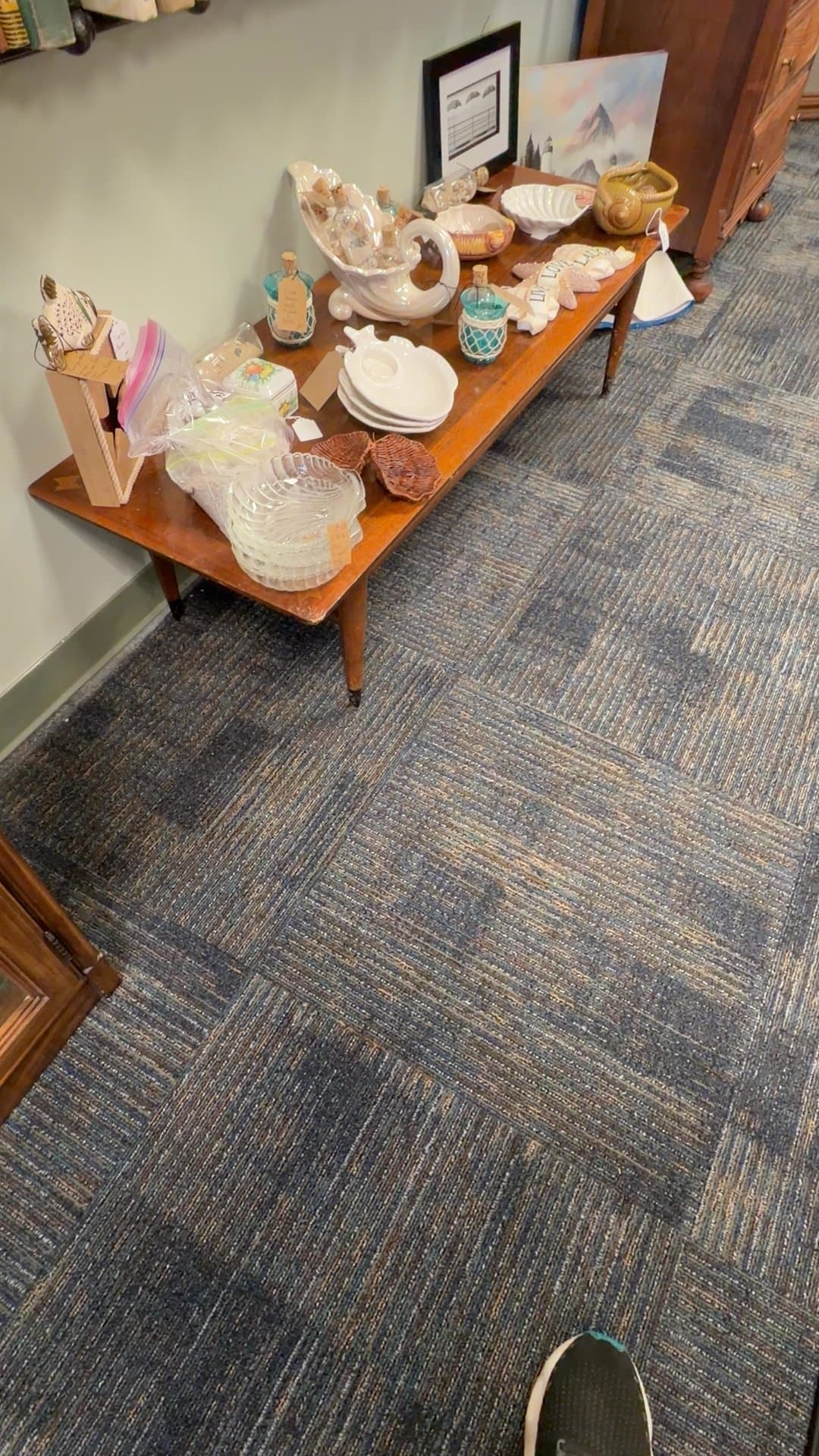 Mid-Century Modern Wooden Coffee Table with Decorative Items - Image 1