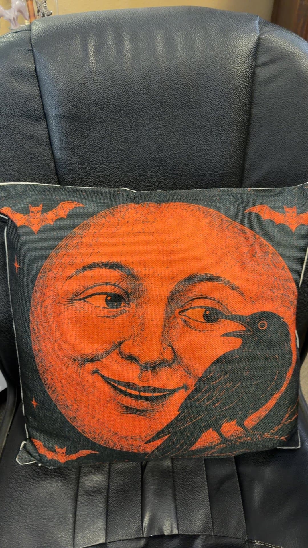 Vintage Style Halloween Moon and Crow Decorative Throw Pillow - Image 1