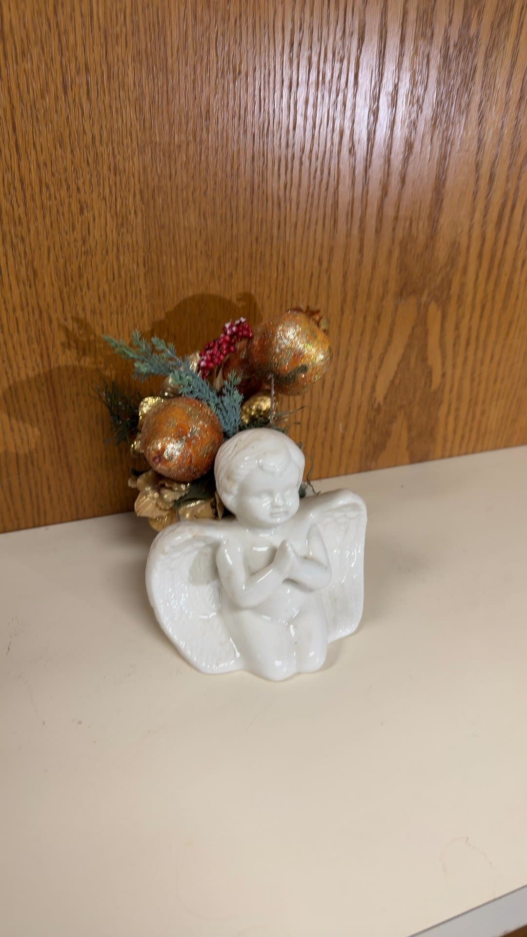 Ceramic Praying Angel Planter with Holiday Florals - Image 1